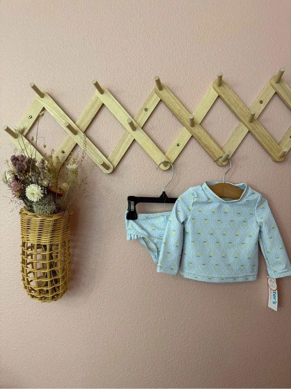 NWT Carter's Light Blue Lemon Print Long Sleeve Rash Guard & Bikini Bottoms